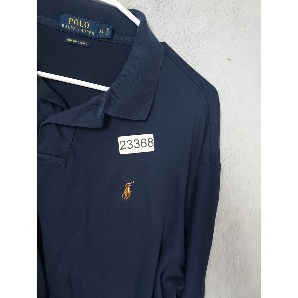 Polo Ralph Lauren Shirt Men XL Pima Soft Touch Long Sleeve Navy Blue  Flesh Pony